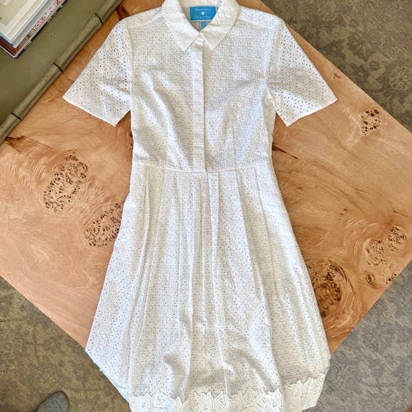 Draper James x Net-a-Porter White Eyelet Midi Shirt Dress with embroidery, 2 - Picture 1 of 6